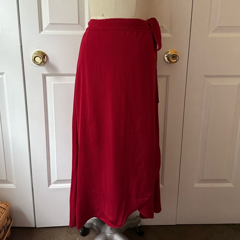 Theory Red Wrap Maxi Skirt